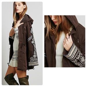 Free People Golden Quills Embellished Military Parka Jacket brown